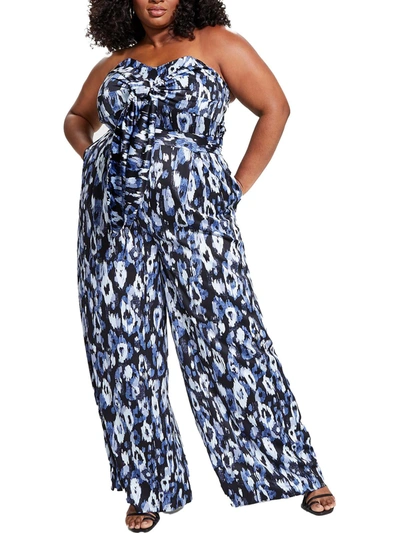 Nina Parker Plus Womens Printed Strapless Jumpsuit In Multi
