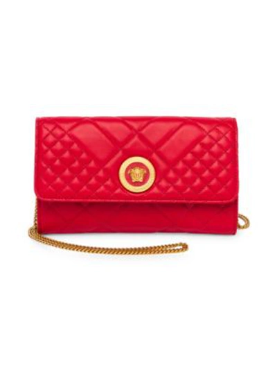 Versace Icon Micro Quilted Leather Crossbody Bag In Red
