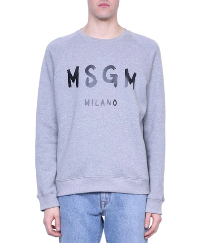Msgm Logo Cotton Sweatshirt In Grigio