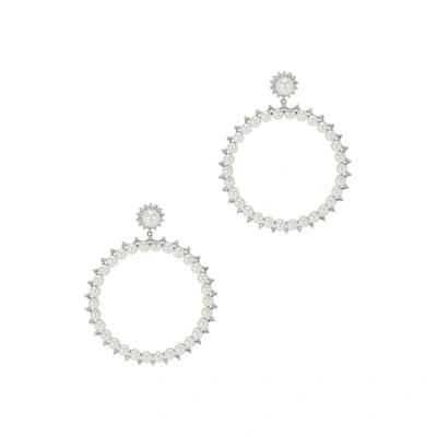 Fallon Drama Faux-pearl & Crystal Hoop Earrings In Silver
