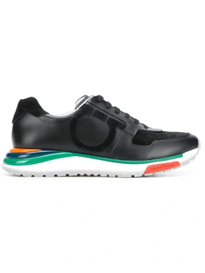 Ferragamo Men's Brooklyn Sneakers W/ Rainbow Sole In Nero