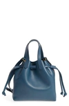 Madewell The Mini Pocket Transport Leather Drawstring Tote - Blue In Blue Hematite