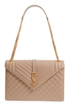 Saint Laurent Large Envelope Calfskin Shoulder Bag In Light Taupe/ Light Taupe