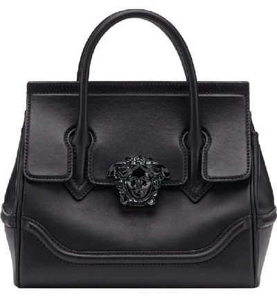 Versace Palazzo Empire Medium Leather Top-handle Shoulder Bag In Nero Verniciato