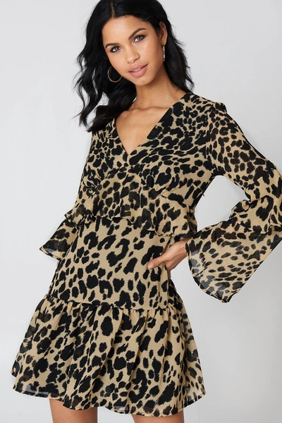 Neon Rose Leopard Babydoll Dress - Brown, Multicolor In Brown,multicolor