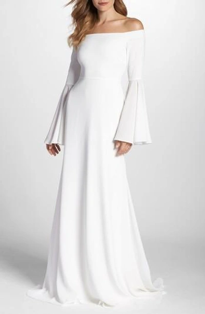 Joanna August Bowie Off The Shoulder Bell Sleeve Gown In White