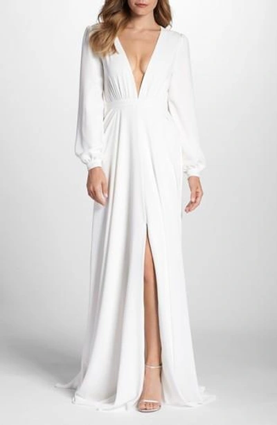 Joanna August Floyd V-neck Long Sleeve Gown In White