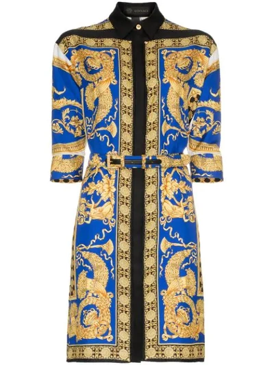 Versace Baroque Leopard Print Belted Silk Shirtdress In Pllwtalk