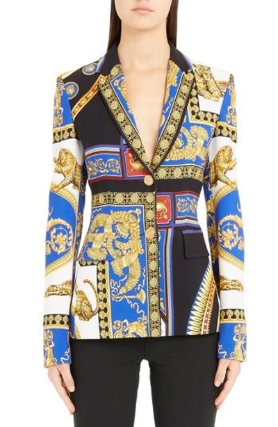Versace Long-sleeve Cady Two-button Print Jacket In Multicolor