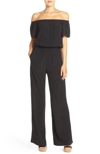 Charles Henry Off The Shoulder Wide Leg Jumpsuit In Black