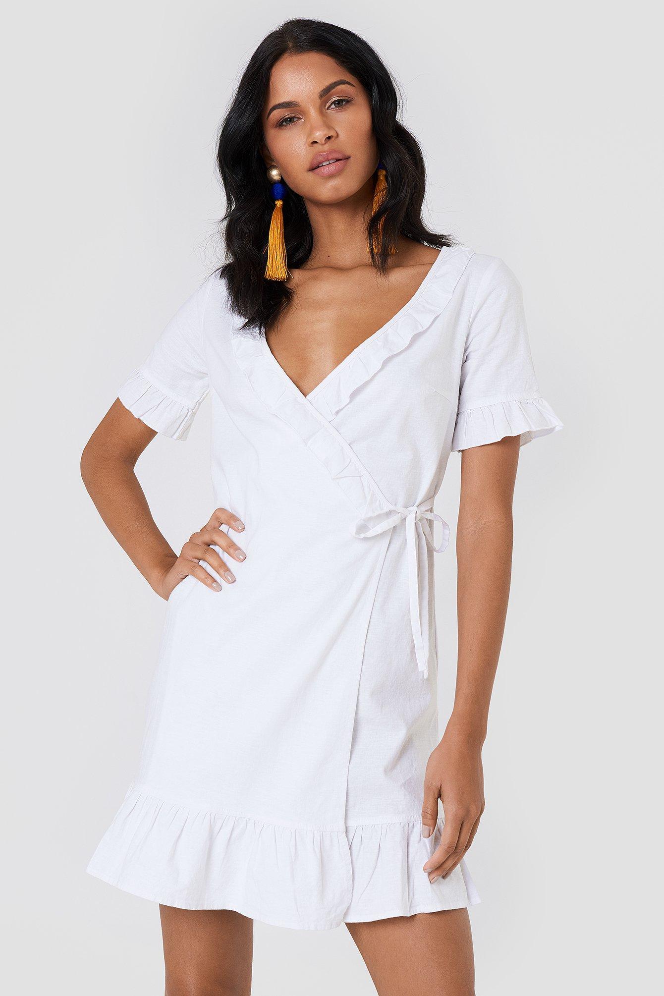 wrap over frill dress