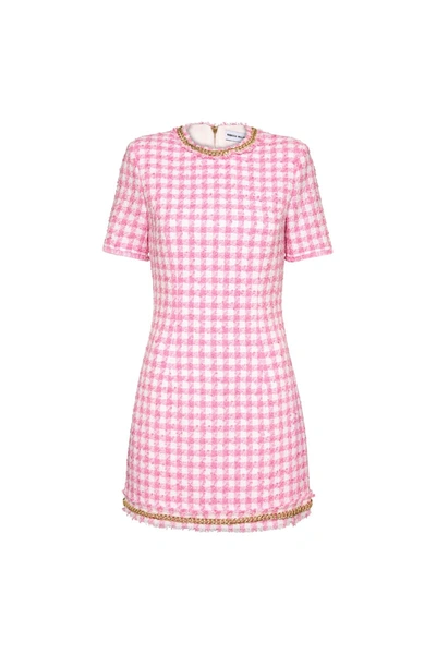 Rebecca Vallance Gabrielle Chain-embellished Tweed Mini Dress In Check