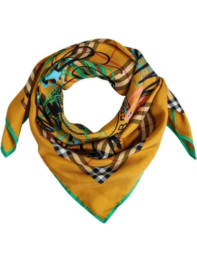 Burberry - Vintage Check Scribble Printed Silk Square Scarf - Womens - Yellow