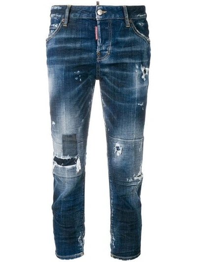 Dsquared2 Distressed Cropped Jeans In Blue