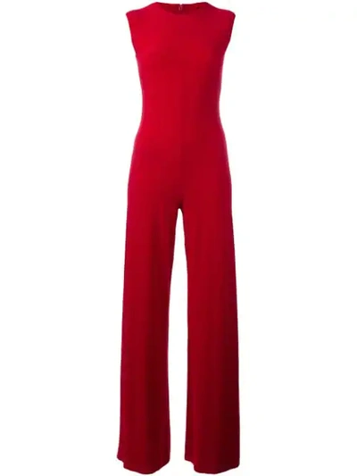 Norma Kamali Side Stripe Sleeveless Jumpsuit In Red