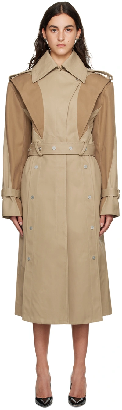 Mugler Beige Paneled Trench Coat In Dark Beige / Beige