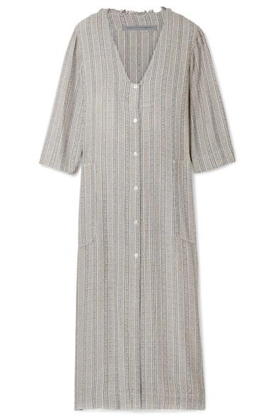 Raquel Allegra Striped Metallic Woven Dress In Gray