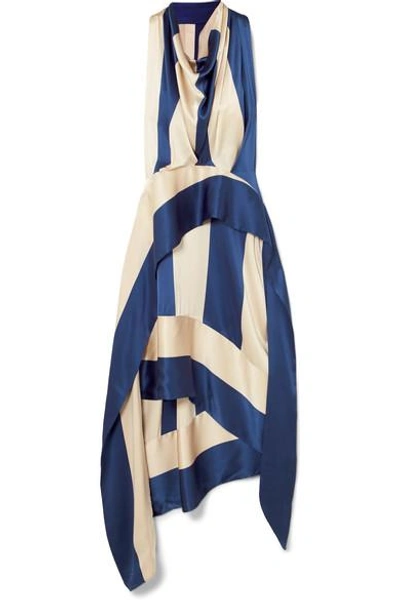 Petar Petrov Asymmetric Striped Silk-satin Midi Dress In Royal Blue