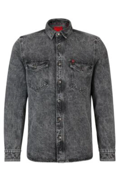 Hugo Gray Relaxed-fit Denim Shirt In Silver