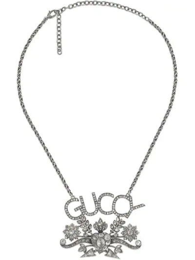 Gucci Guccy Crystal Pendant Necklace In 8162 Silver