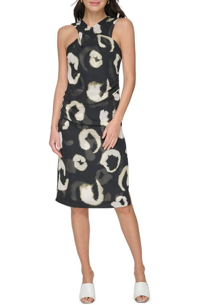 Dkny Animal Print Shift Dress In Black/ Pearl Ivory Multi