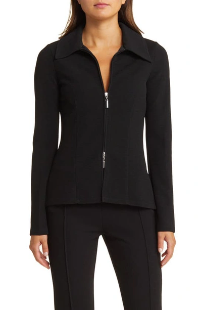 Wayf Double Knit Zip Cardigan In Black