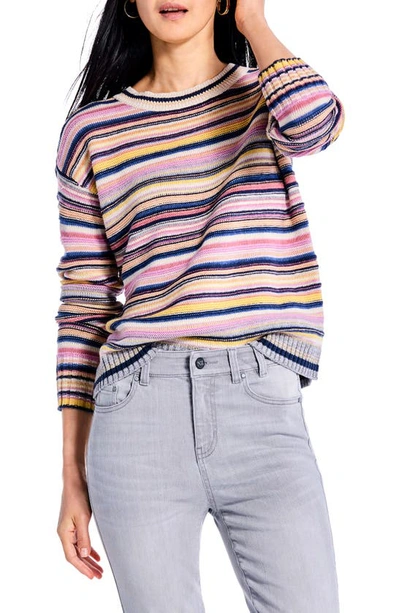 Nic + Zoe Aerial Fields Stripe Sweater In Pink Multi