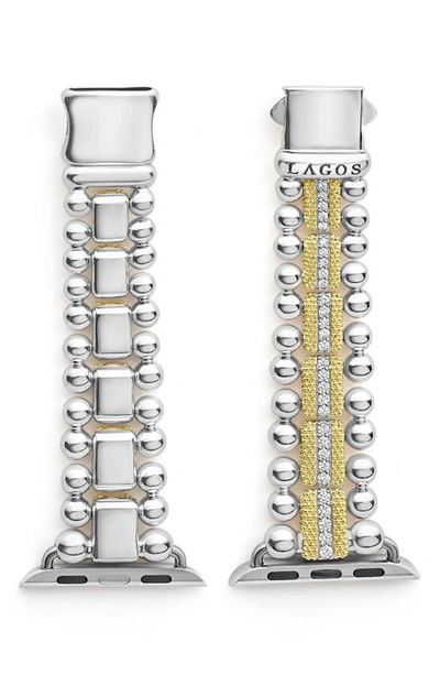 Lagos Smart Caviar Two-tone Sterling Silver And 18k Gold Diamond 38mm Apple Watch Bracelet In Silver/gold