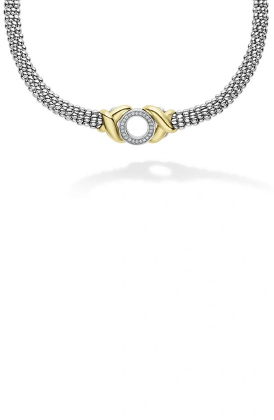 Lagos 18k Yellow Gold & Sterling Silver Embrace Diamond Xo Beaded Collar Necklace, 15