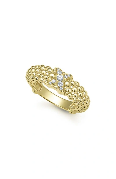 Lagos 18k Yellow Gold Embrace Diamond X Caviar Bead Statement Ring