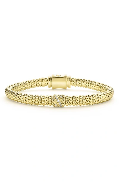 Lagos 18k Yellow Gold Embrace Diamond X Caviar Bead Bracelet