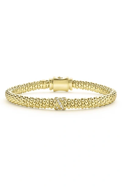 Lagos 18k Yellow Gold Embrace Diamond X Caviar Bead Bracelet In Gold Metallic