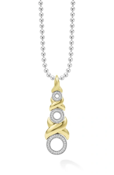 Lagos 18k Yellow Gold & Sterling Silver Embrace Diamond Triple Xo Pendant Necklace, 16-18 In Silver/gold