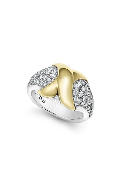 Lagos Embrace 18k Gold X And Sterling Silver Diamond Ring In Silver/gold