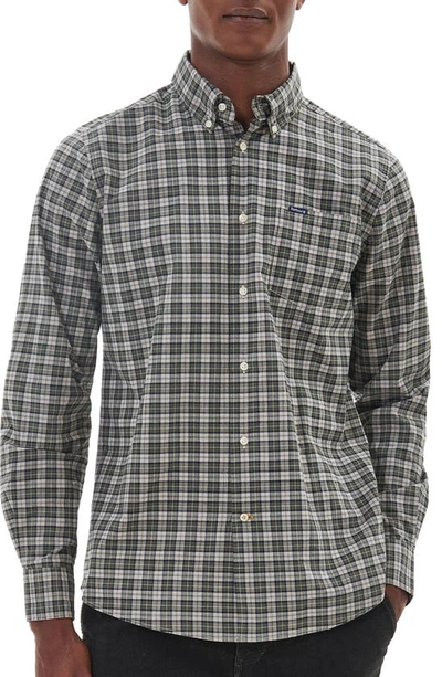 Barbour Lomond Plaid Stretch Cotton Button-down Shirt In Forest Mist