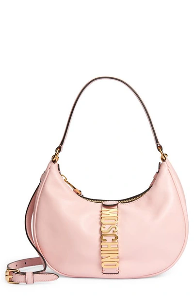 Moschino Logo Belt Leather Shoulder Bag In 0225 Pink