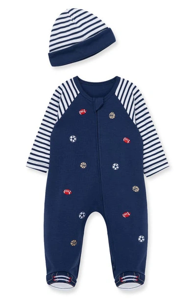 Little Me Babies' Sports Cotton Footie & Hat Set In Blue