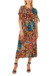 Chaus Split Sleeve Midi Dress In Navy/ Mauve/ Blue