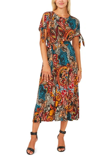 Chaus Split Sleeve Midi Dress In Navy/ Mauve/ Blue