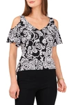 Chaus Print Cold Shoulder Top In Black/ White