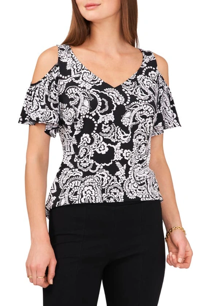 Chaus Print Cold Shoulder Top In Black/ White