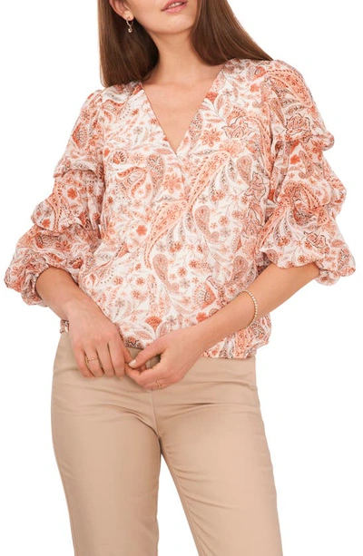 Chaus Cascading Bubble Sleeve Chiffon Top In Ivory/ Peach/ Mint