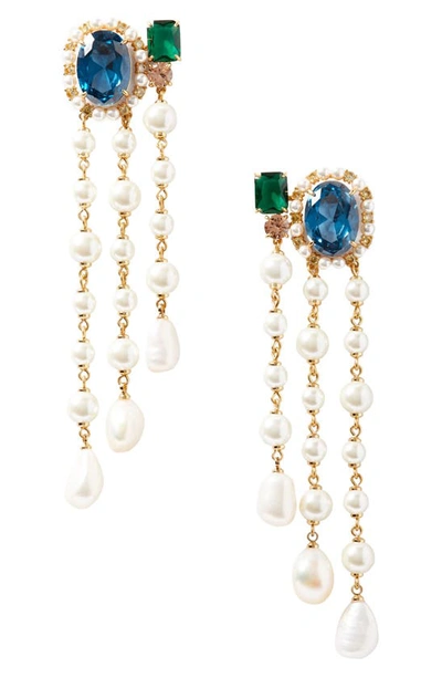 Kate Spade Gold-tone Multicolor Crystal & Freshwater Pearl Fringe Statement Earrings