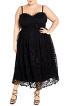 City Chic Scarlet Lace Fit & Flare Dress In Black