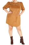 City Chic Whitney Cutout Faux Suede Dress In Caramel
