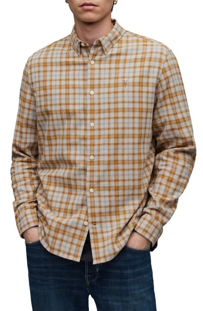 Allsaints Sonny Plaid Flannel Button-up Shirt In Faded Taupe