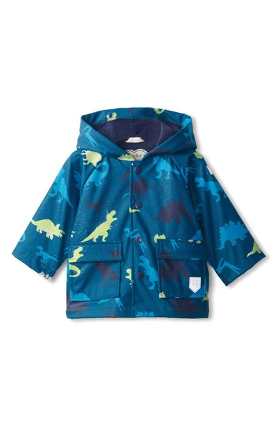 Hatley Babies' Real Dinos Color Changing Hooded Raincoat In Blue