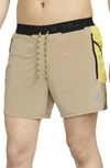 Nike Second Sunrise 5-inch Brief Lined Trail Running Shorts In Khaki/ Sulfur/ Coconut Milk