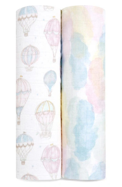 Aden + Anais Assorted 2-pack Organic Cotton Muslin Swaddling Cloths In Above The Clouds Pink