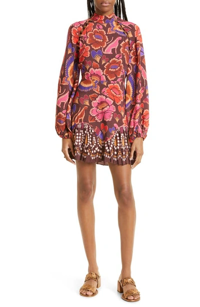 farm rio bright flora brown long sleeve mini dress Pleated In Multi Inseam:30'' Long Sleeve FARM Multicolor Bar III | Dresses *birk wedges*